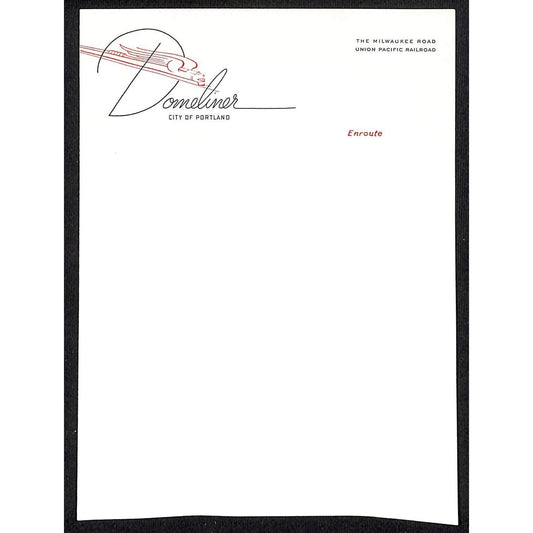 Domeliner "City of Portland" Railroad Unused Enroute Stationary Sheet VGC