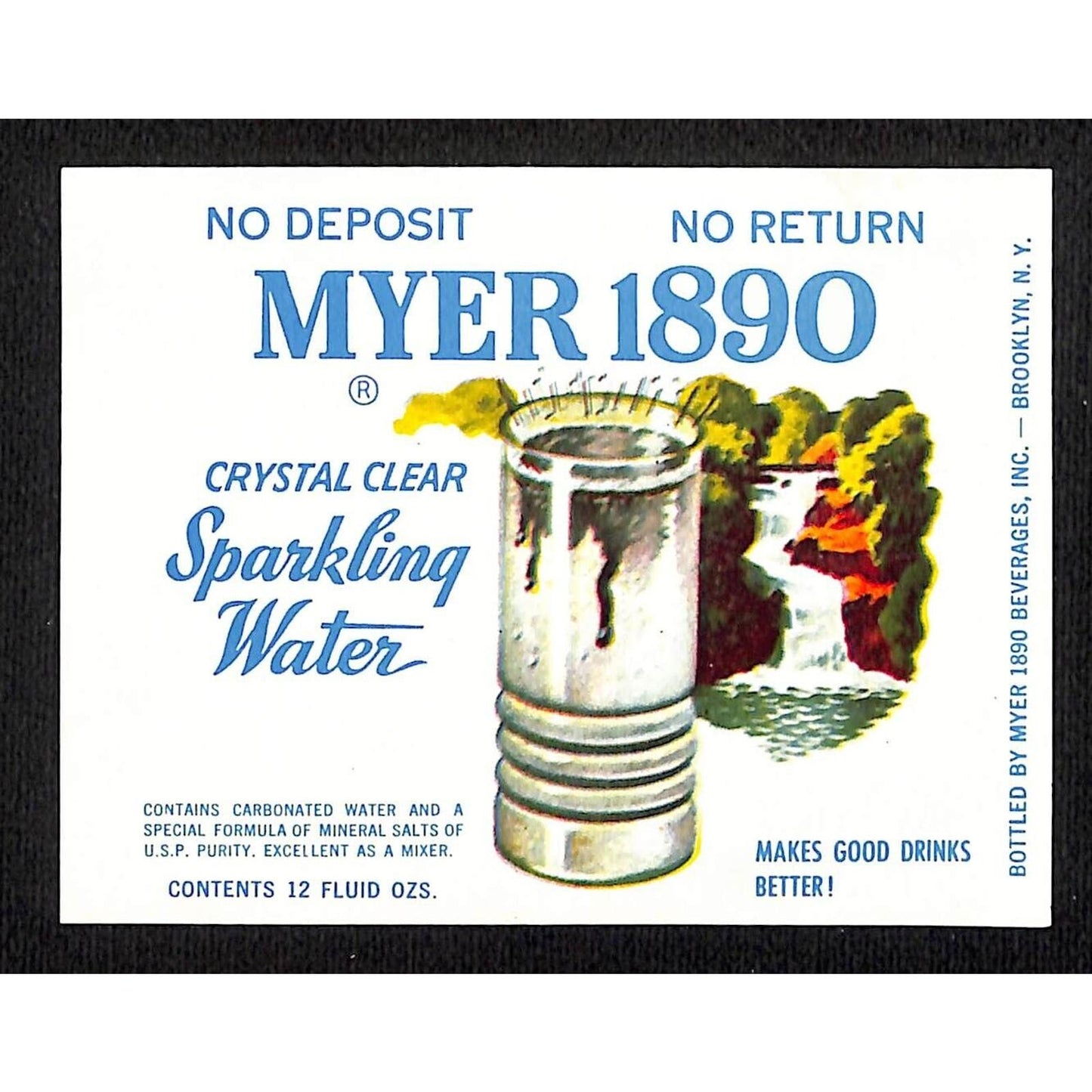 Myer 1890 Sparkling Water Brooklyn Paper Soda Label c1960 Scarce - VGC
