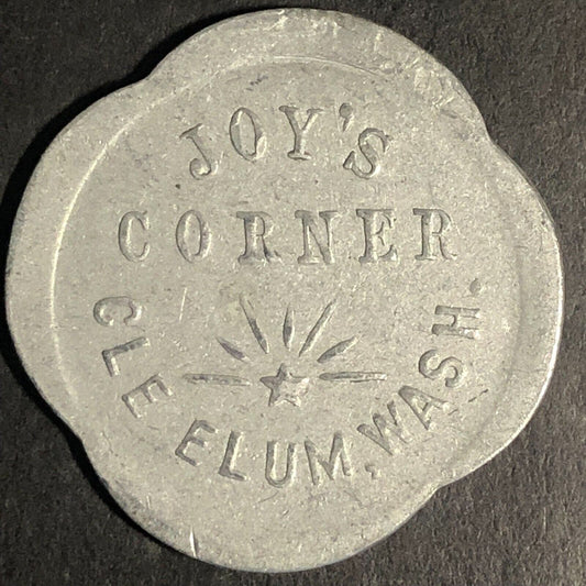 Joy's Corner Cle Elum Washington Scalloped Aluminum G/F 10c Trade Token 28mm