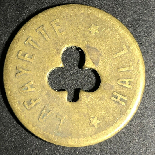 24.5mm Brass Lafayette Hall (Saloon Sacramento, CA) Token Clover Shamrock (#1)