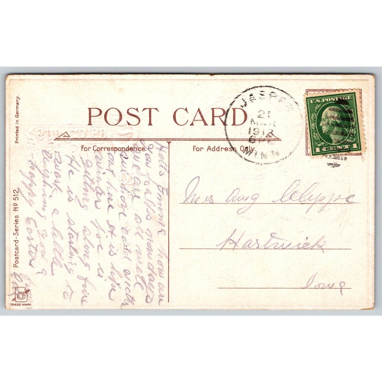 Easter Postcard "Easter Joys be Thine" Angel Lilies Gold Silver Ink EMB. PM 1913