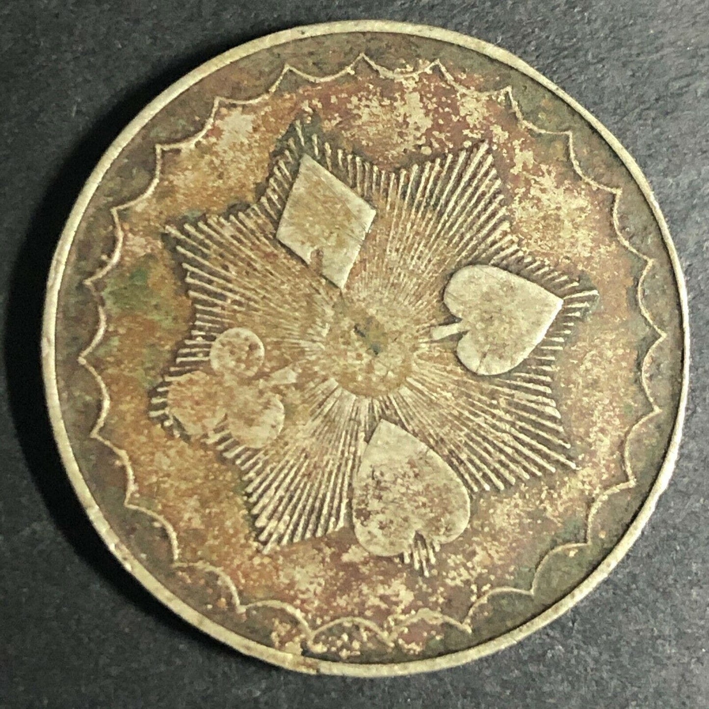 Brass 22.41mm U.S. "1" Four Suits Radiant Gaming Counter Token Fauver Collection