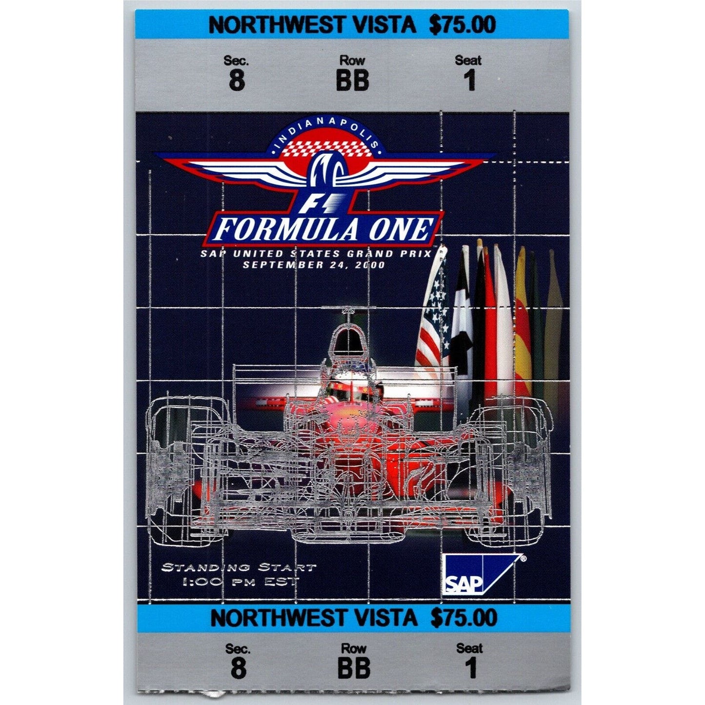 2000 Indianapolis Formula One Grand Prix Racing Race Day Ticket Stub Seat 1