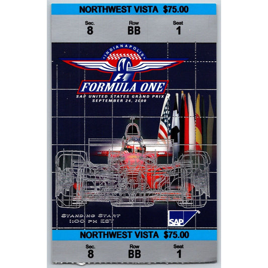 2000 Indianapolis Formula One Grand Prix Racing Race Day Ticket Stub Seat 1