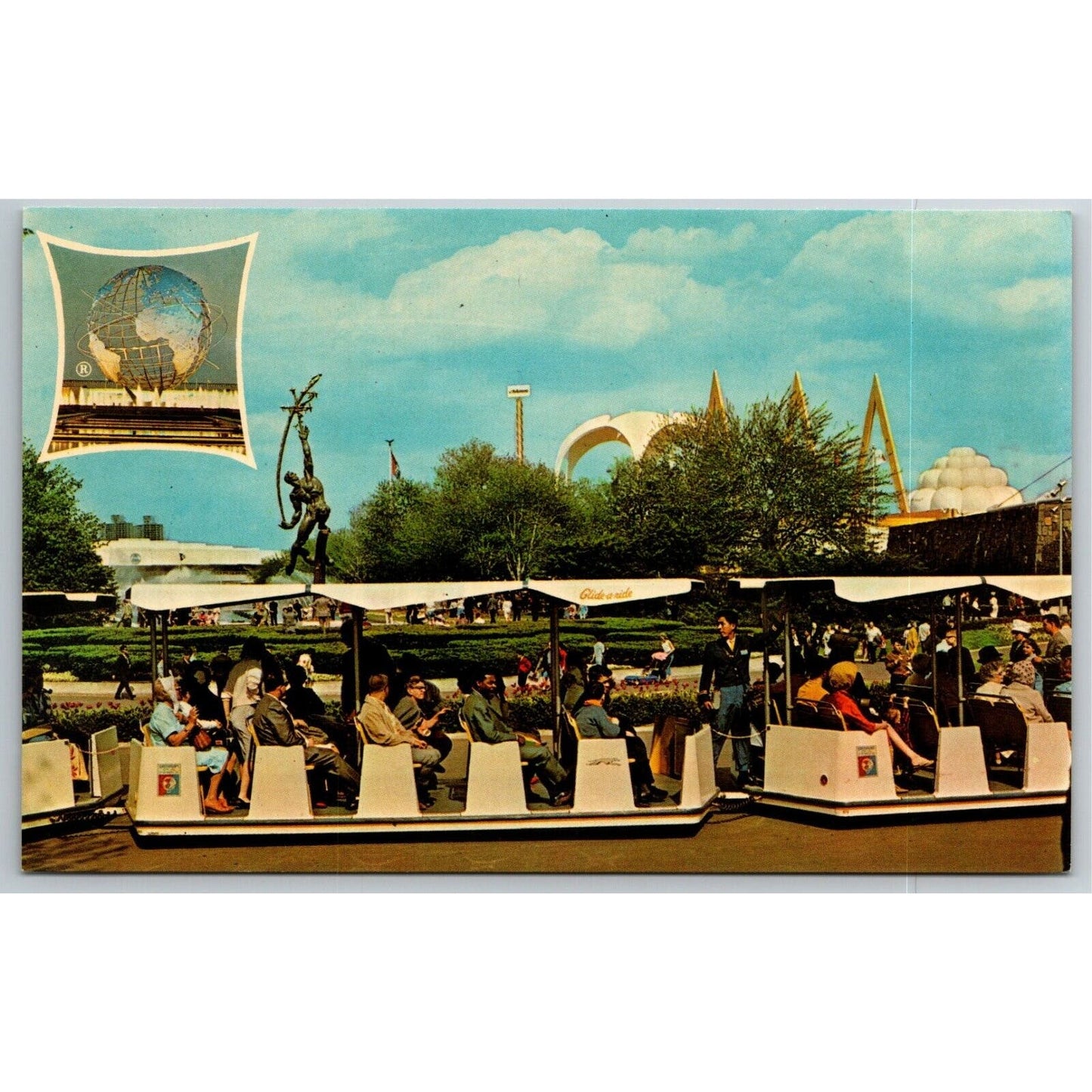 Vintage 1964-65 World's Fair Postcard - Glide-A-Ride Trains