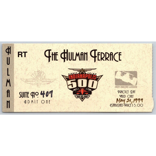 1999 Indy 500 Practice Day Hulman Terrace Ticket Stub Indianapolis RT