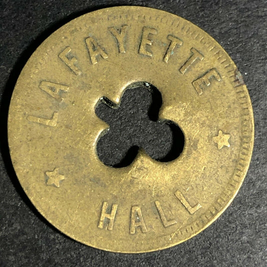 24.5mm Brass Lafayette Hall (Saloon Sacramento, CA) Token Clover Shamrock (#35)