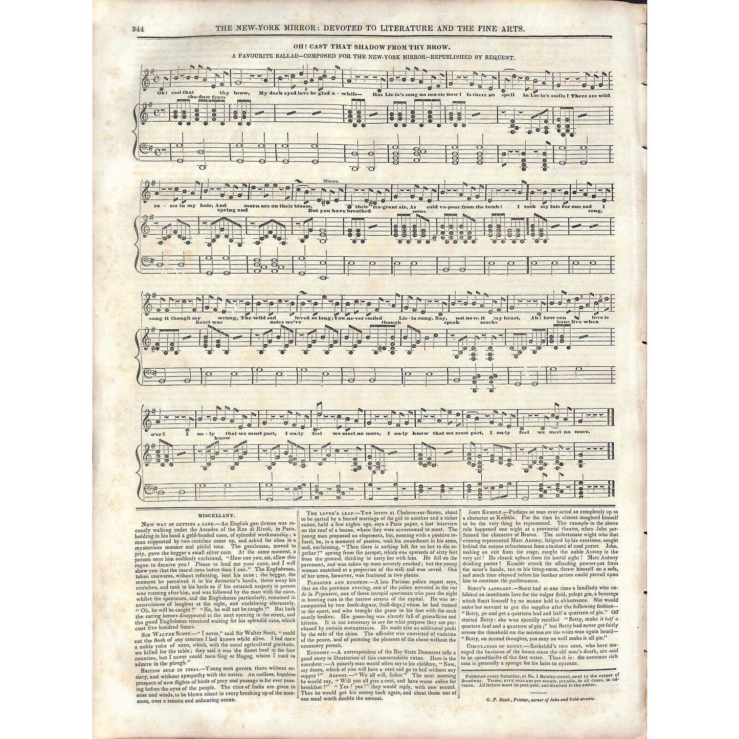 New-York Mirror Weekly Journal Literature Fine Arts Newspaper 4/20/1839