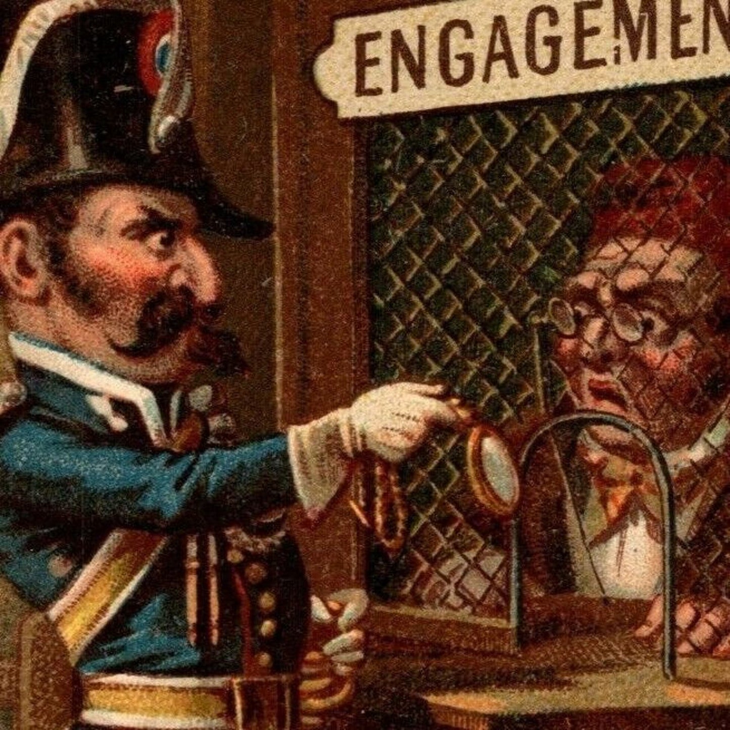 French Victorian Trade Card - Le comble du zèle pour un policier