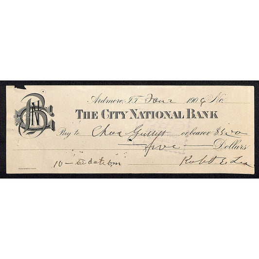 Ardmore, OK 1906 Indian Territory "The City National Bank" Check - Scarce