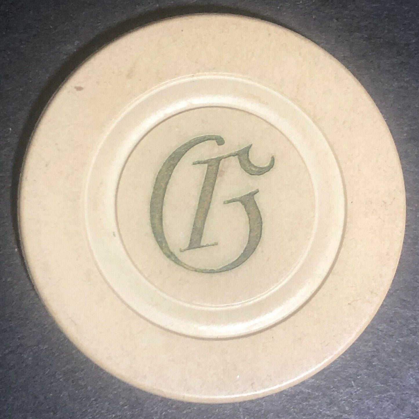 Monarch Clay Poker Chip Single Letter "R" "G" ? Monogram - Eisenstadt Coll.