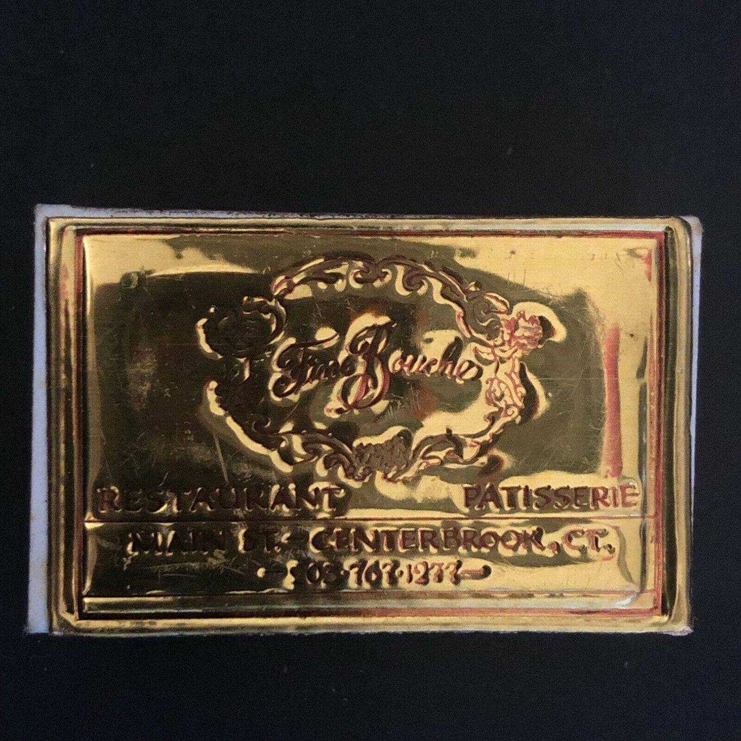 c1980's Foil Wooden Matchbox / Matchbook Fine Bouche Restaurant Centerbrook, CT