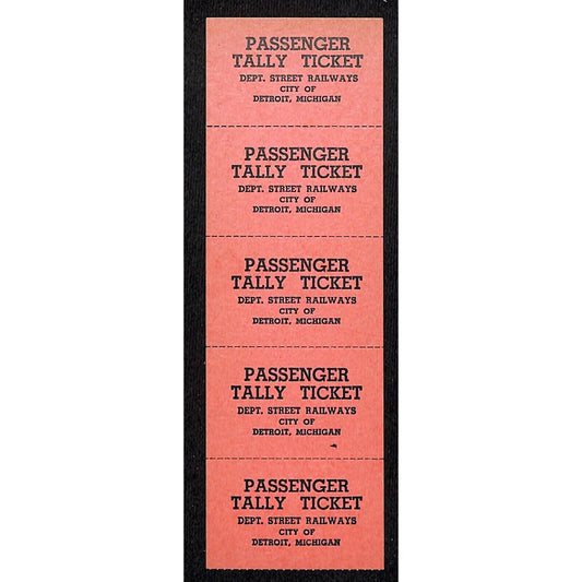 Dept. Street Railways City of Detroit "Passenger Tally Ticket" c1940's-50's VGC