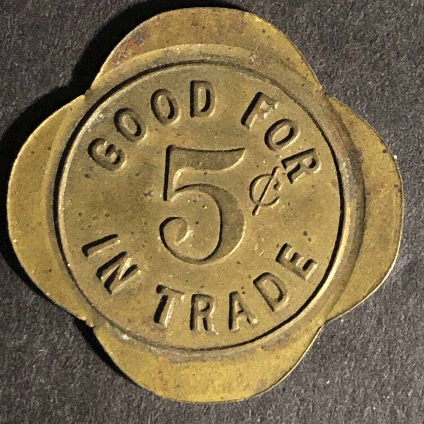 H.L.N. (H.L. Nicholas Waverly, NY) G/F 5c In Trade Brass Token Scalloped 22mm