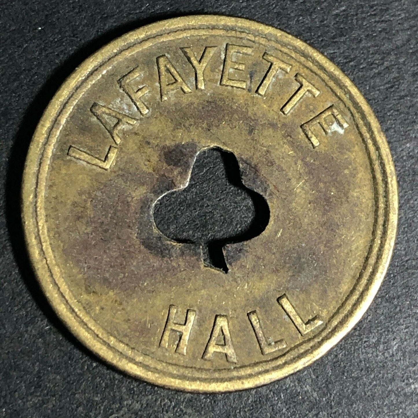 24.5mm Brass Lafayette Hall (Saloon Sacramento, CA) Token Clover Shamrock (#47)