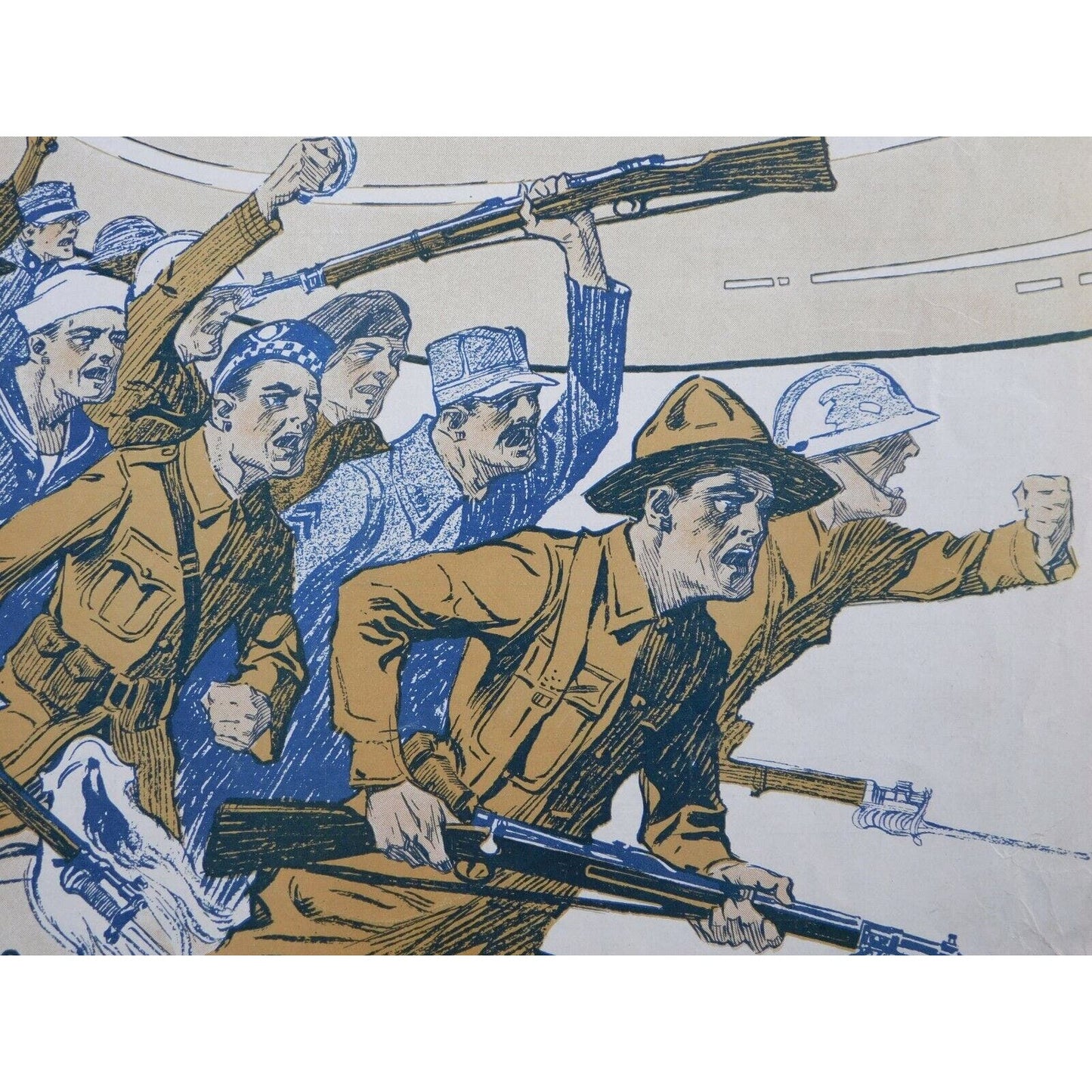 WWI Sheet Music - "All Together - We're Out To Beat The Hun" Troops In Action!