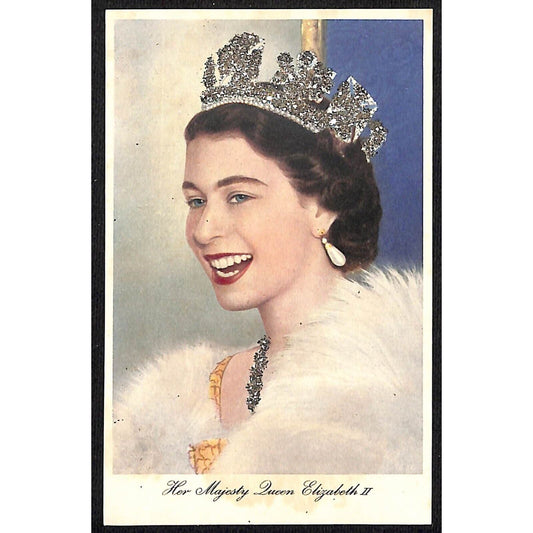 Her Majesty Queen Elizabeth II - Smiling Wearing Fur and Tiara - Applied GLITTER