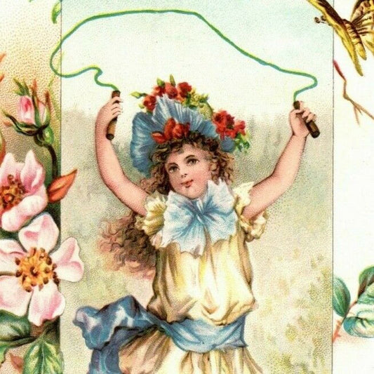 Lion Coffee - Girl Outdoors w/ Jump Rope - Large Victorian Trade Card