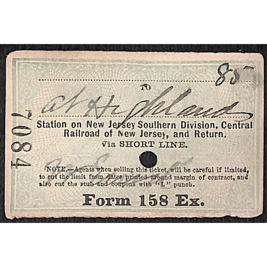 New York & Long Branch Railroad 1896 Ticket North Asbury Park AC Highlands #7084