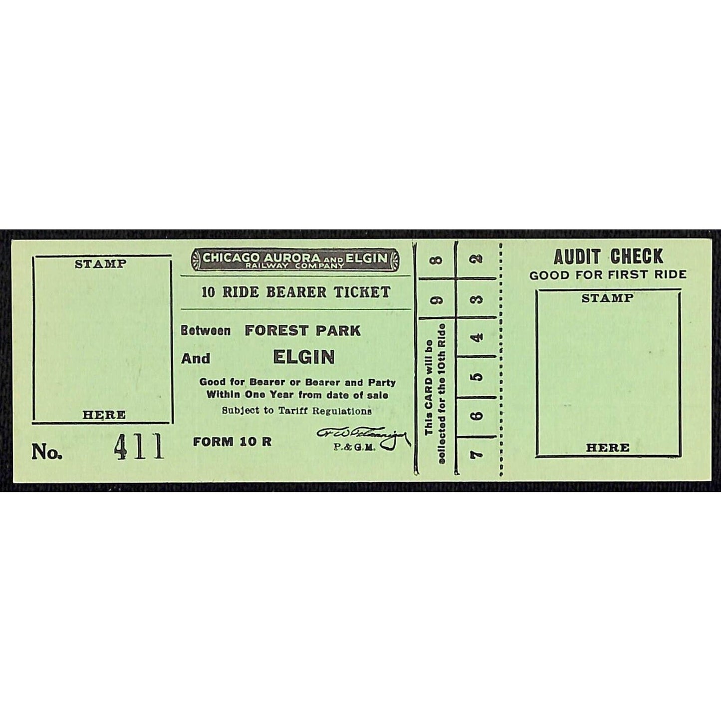 Chicago Aurora and Elgin Railway (1902-57) Unused 10 Ride Ticket Elgin / Forest