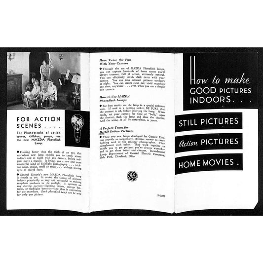 GE's How to Make Good Pictures Indoors Sheet 1934 Chicago World's Fair *