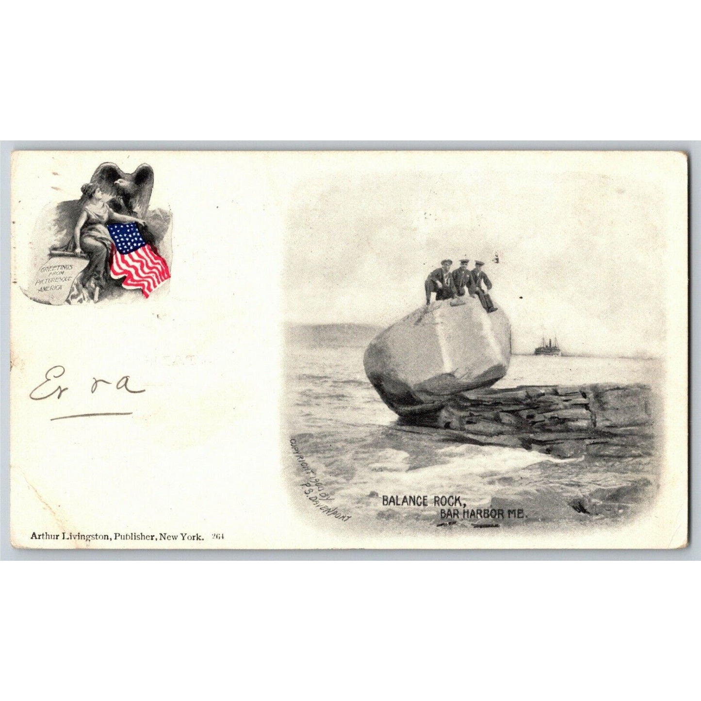 Vintage US Flag Patriotic Eagle PMC Postcard c1903 "Balance Rock, Bar Harbor, ME