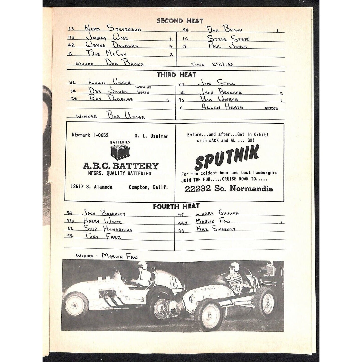 Scarce Sept 2 1961 Auto Racing CRA Big Car Program Ascot Gardena, CA 12pp