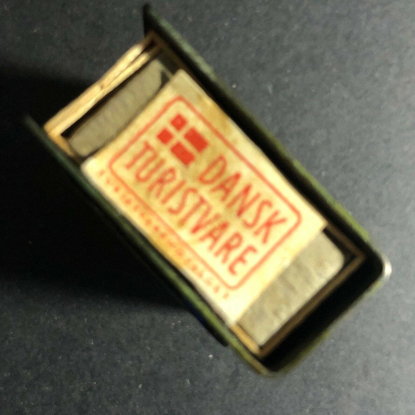 c1960's-70's Brass Colored Matchbox w/ Affixed Dansk Rigsvaben Enameled? Emblem