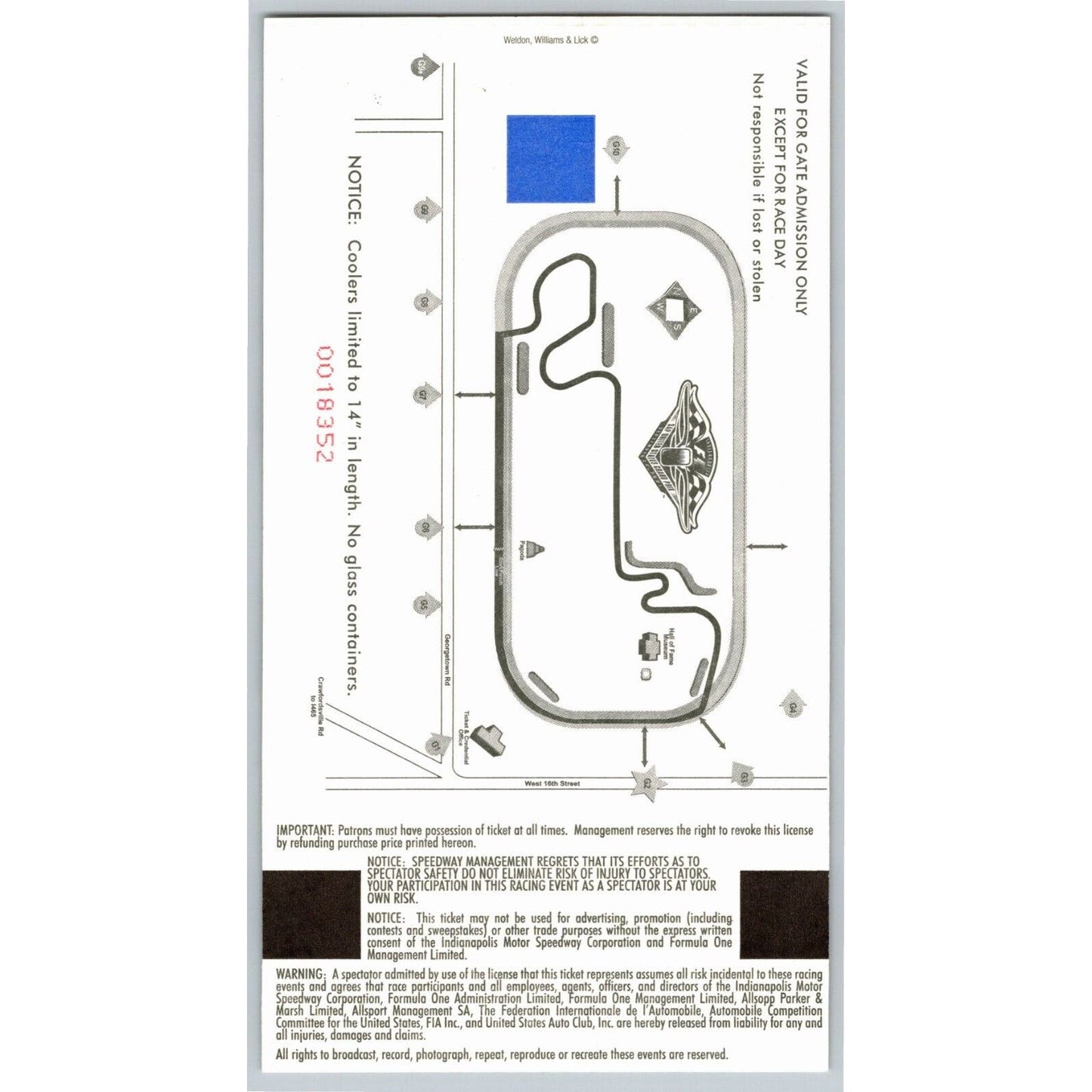 2001 Indianapolis Formula One Grand Prix Racing Fri Sat Comp Ticket #1125