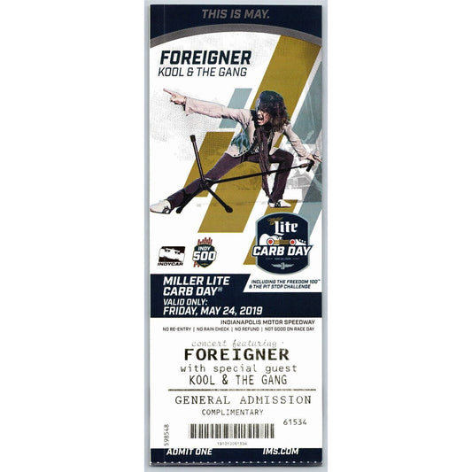 2019 Indy 500 Coors Carb Day 5/23 Foreigner w/ Kool & The Gang Unused Ticket