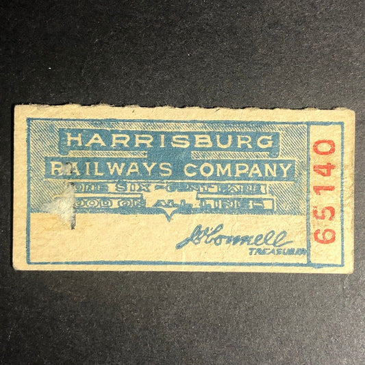 Harrisburg Railways Company Ticket #65140 VGC c1912-1920's