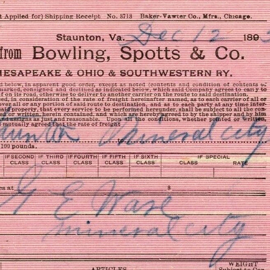 1895 Scarce Bowling, Spotts Chesapeake R.R. Freight Billhead Letterhead Flour