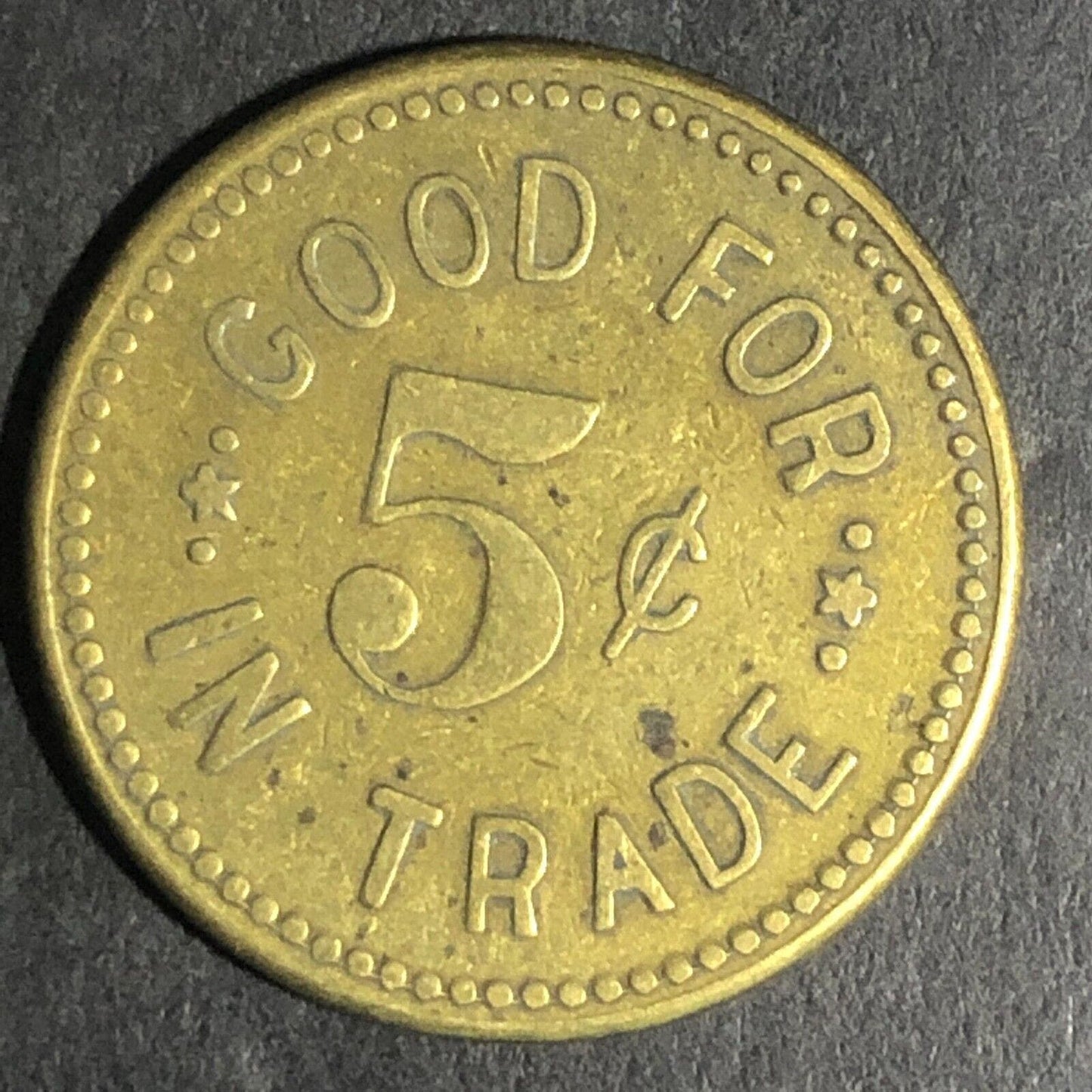 Bert & Chet Card Room Labor Agency (Seattle) Brass G/F 5c Trade Token c1917 25mm