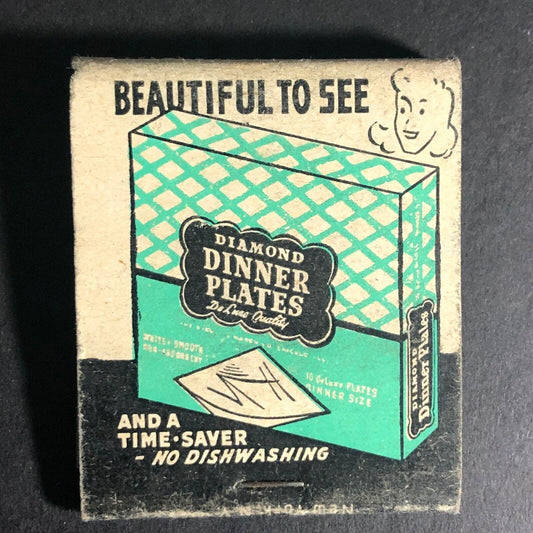 Diamond Disposable Dinner Plates Matchbook c1940's-50's 20-Strike VGC