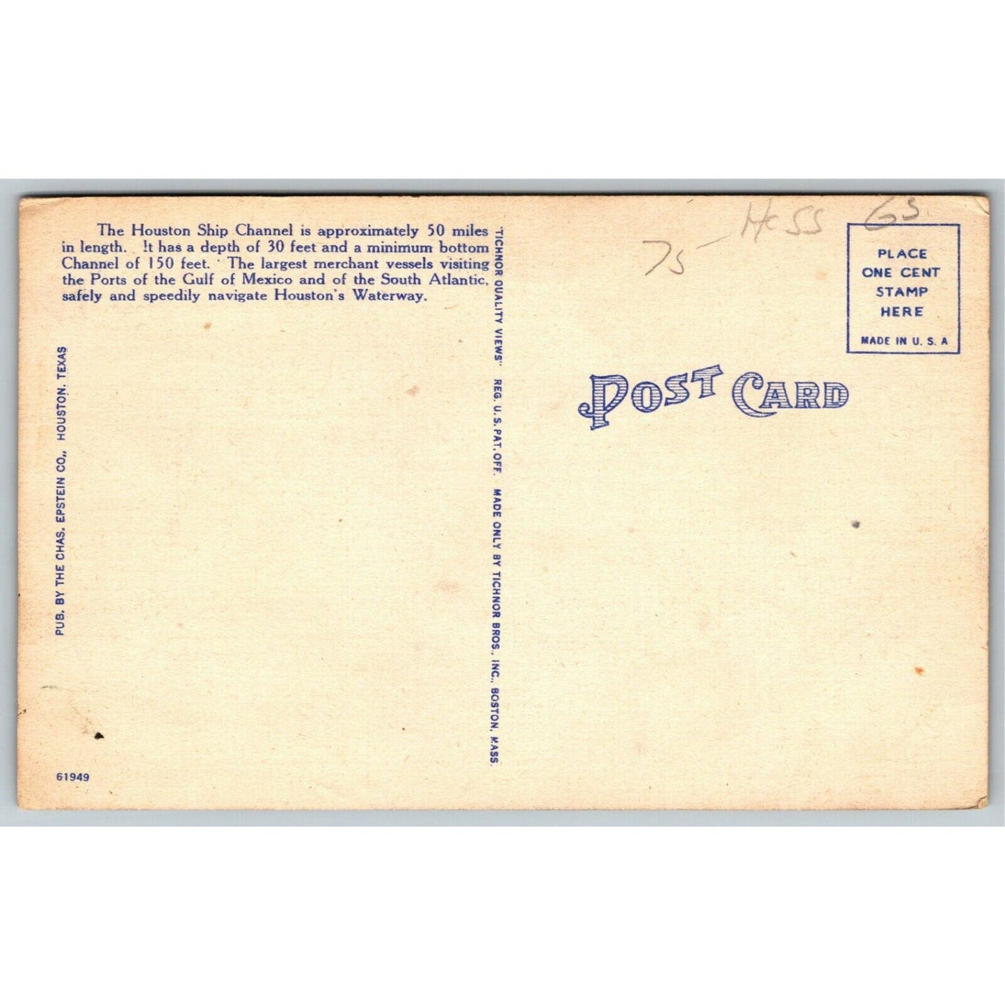 Vintage Linen Postcard Houston (Cargo Shipping) Ship Channel Texas - Unposted