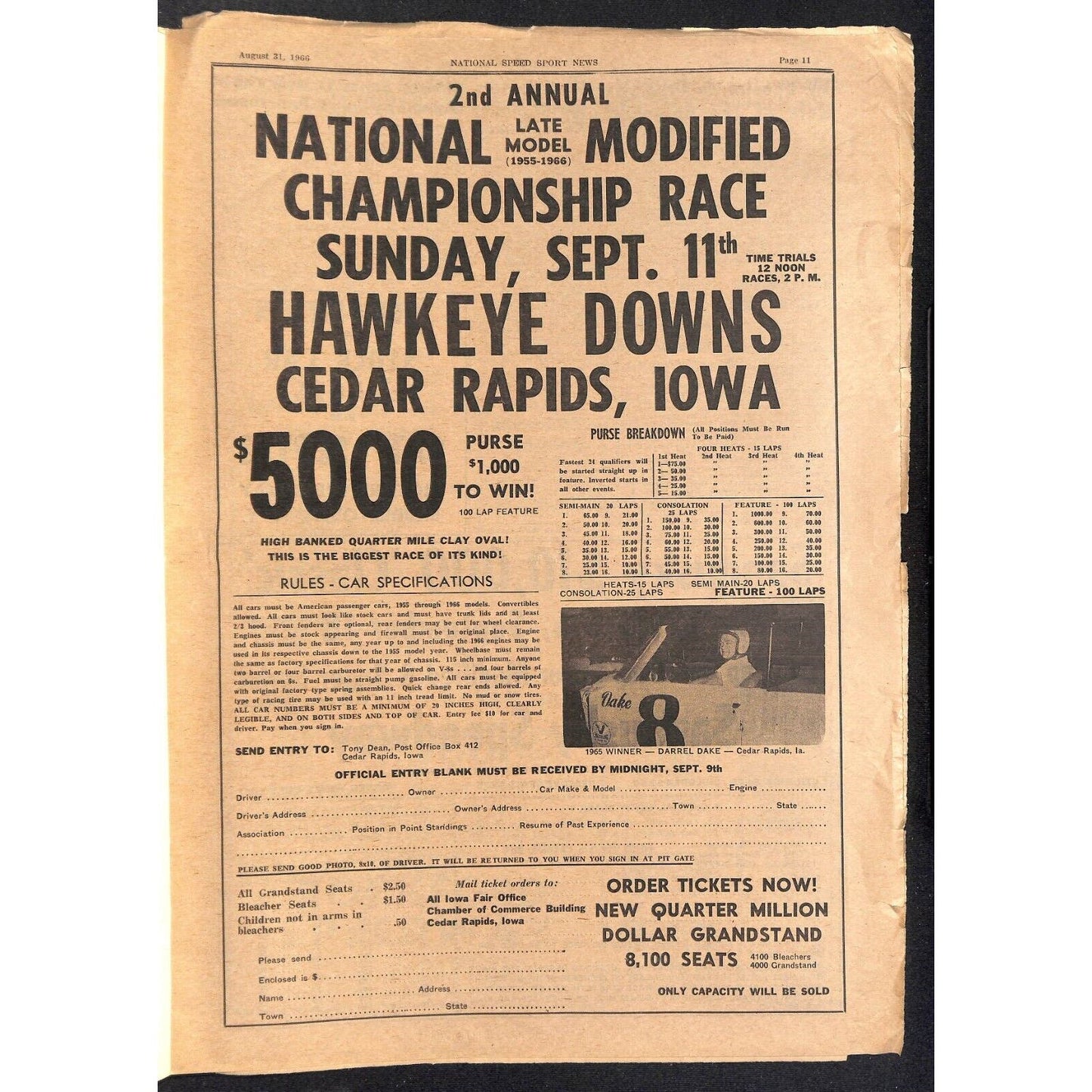 National Speed Sport News 8/31 1966 Andretti Tops USAC Sprinters Racing 27pp VGC