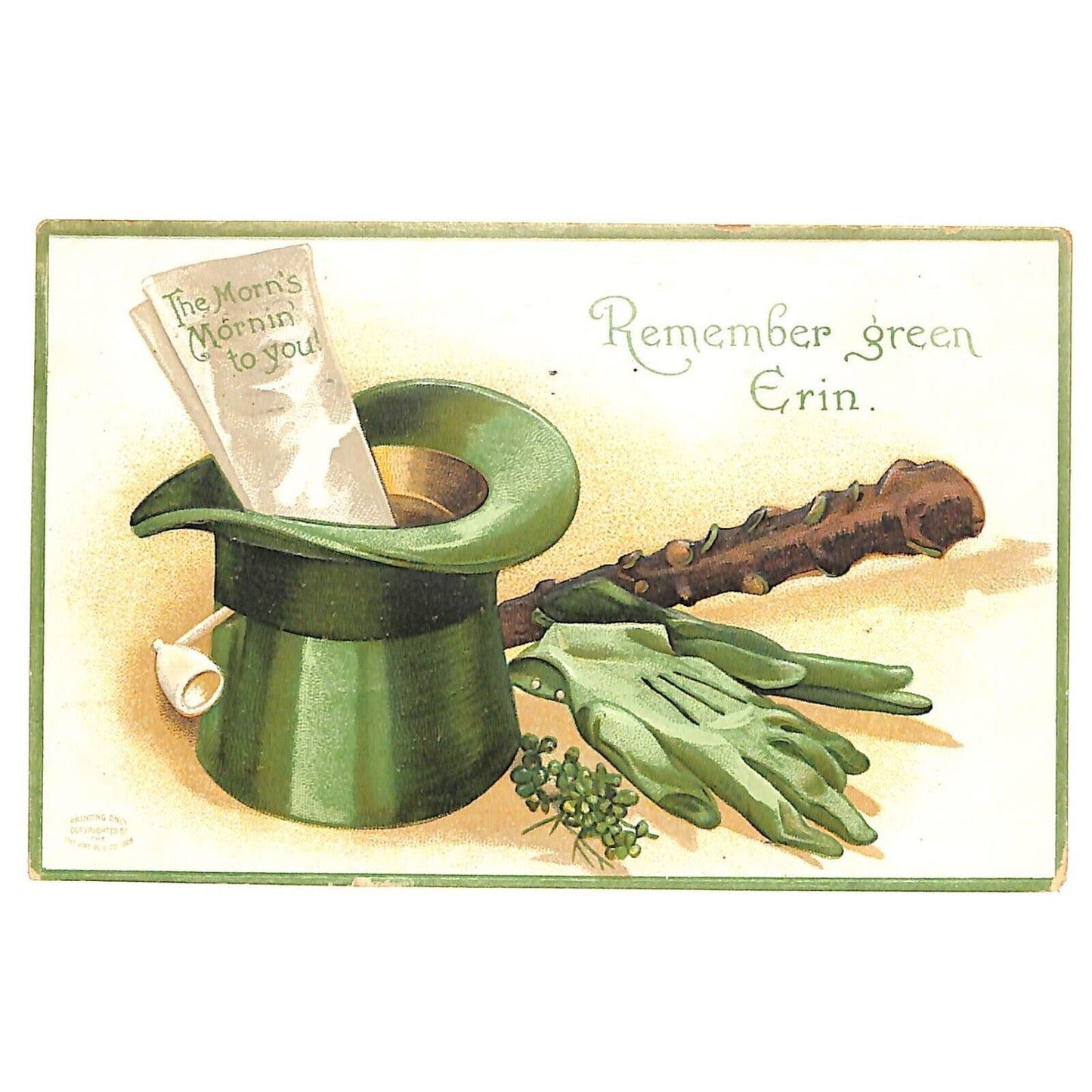 Ireland Postcard Top Hat Gloves Shillelagh Carthage, NY PM 1910