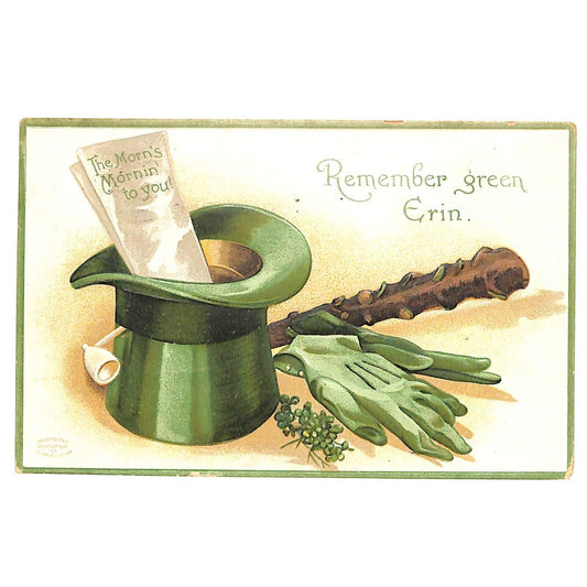 Ireland Postcard Top Hat Gloves Shillelagh Carthage, NY PM 1910