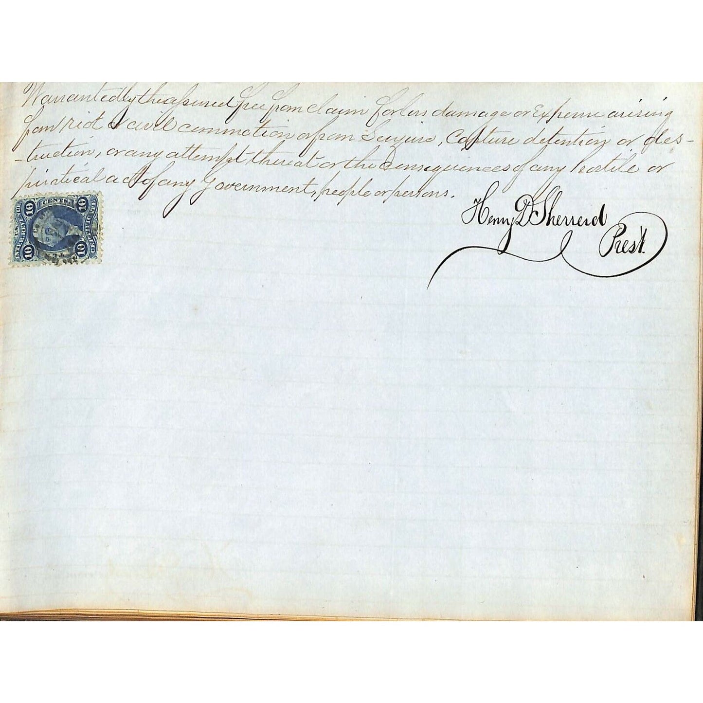 1865 Marine Shipping Document Insurance Ledger Book Henry D. Sherrerd Signatures