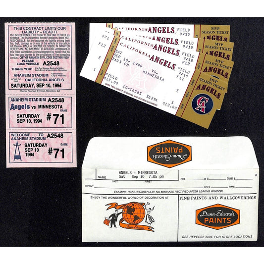 California Angels Tickets - 4 Unused 9/10/94 Strike - Game Not Played