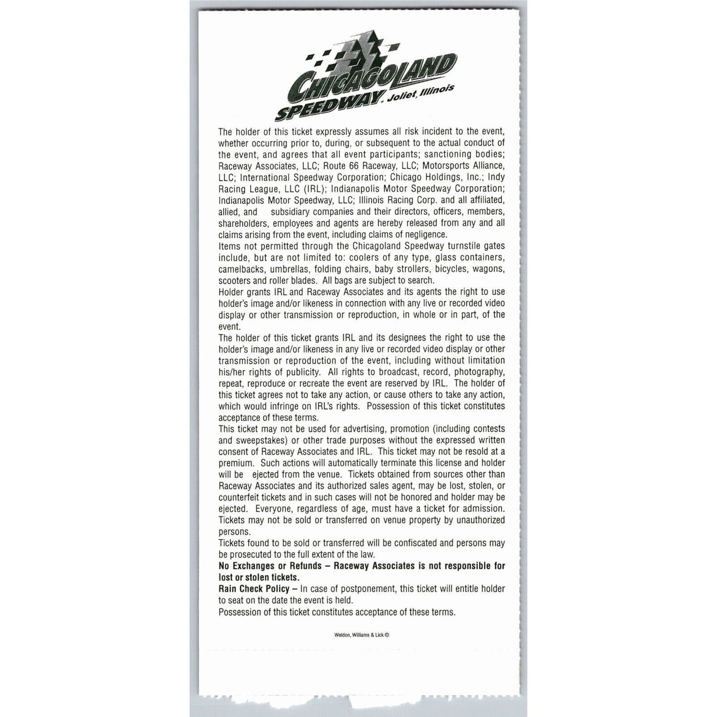 2006 Chicagoland Speedway Peak Antifreeze IRL Indy 300 Ticket Stub - Seat 9