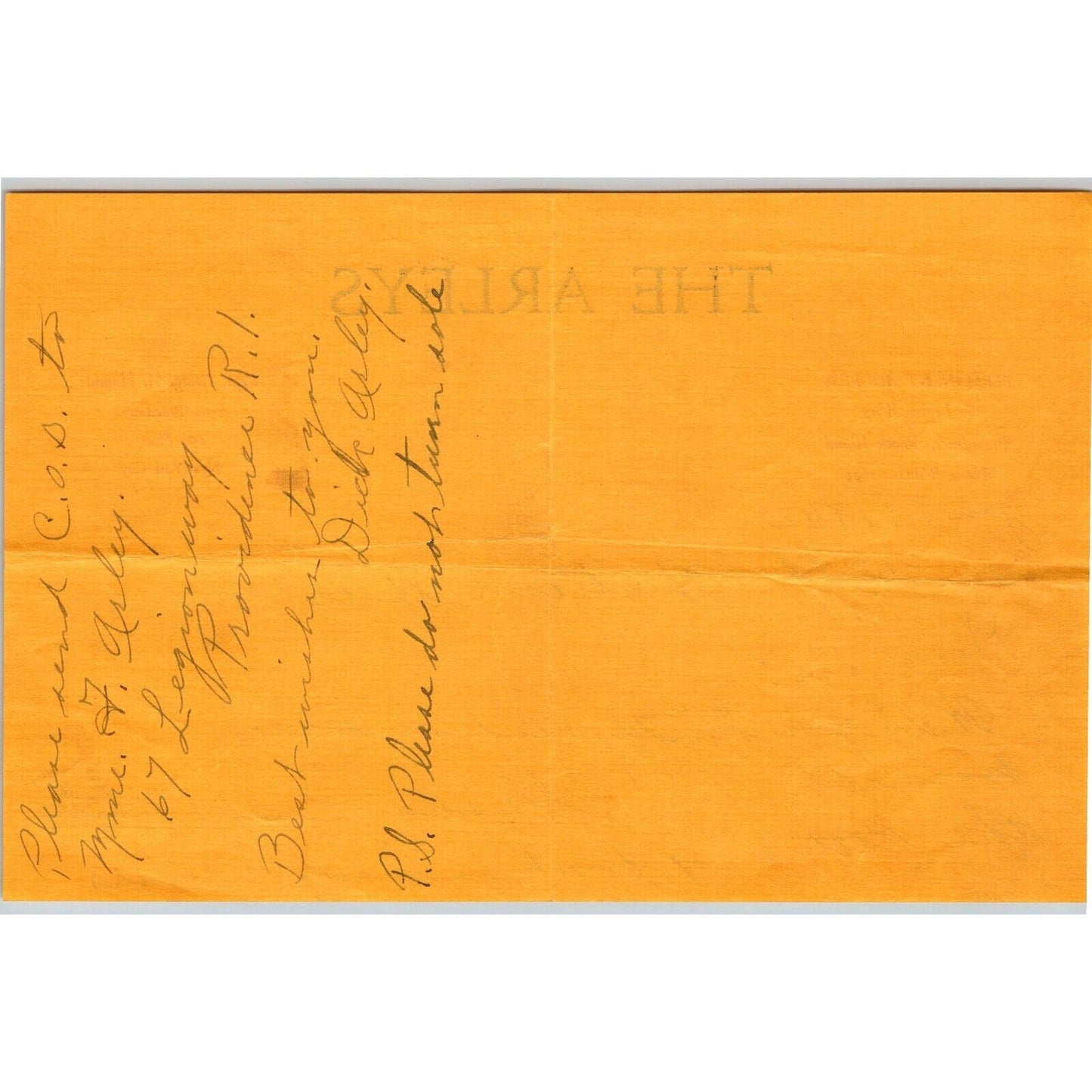 The Arleys Acrobats Providence / NYC 1942 Circus Letterhead Signed "Dick Arley"