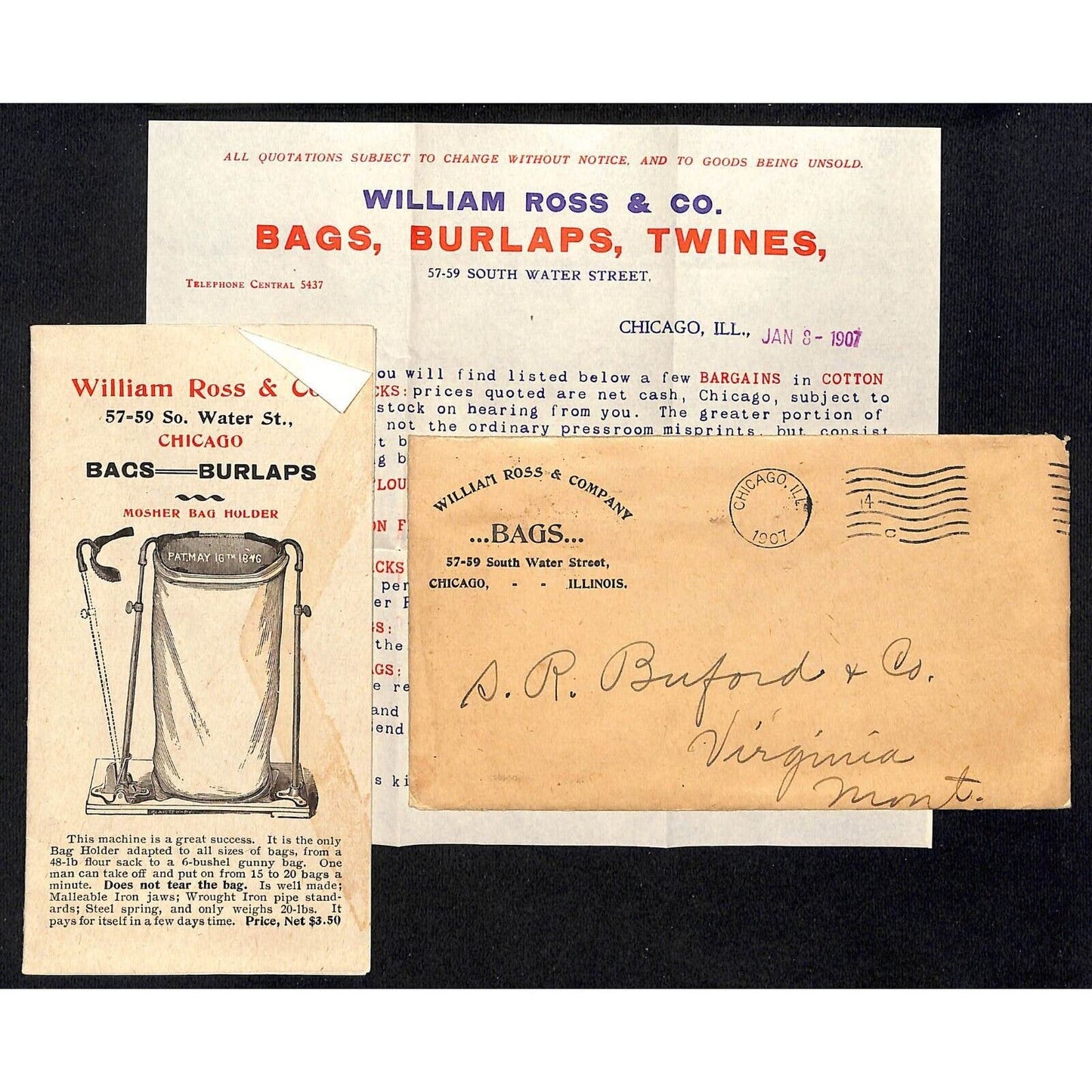 William Ross & Co. Bags Burlap Twines 1907 Adv. Catalog, Cover & Letterhead