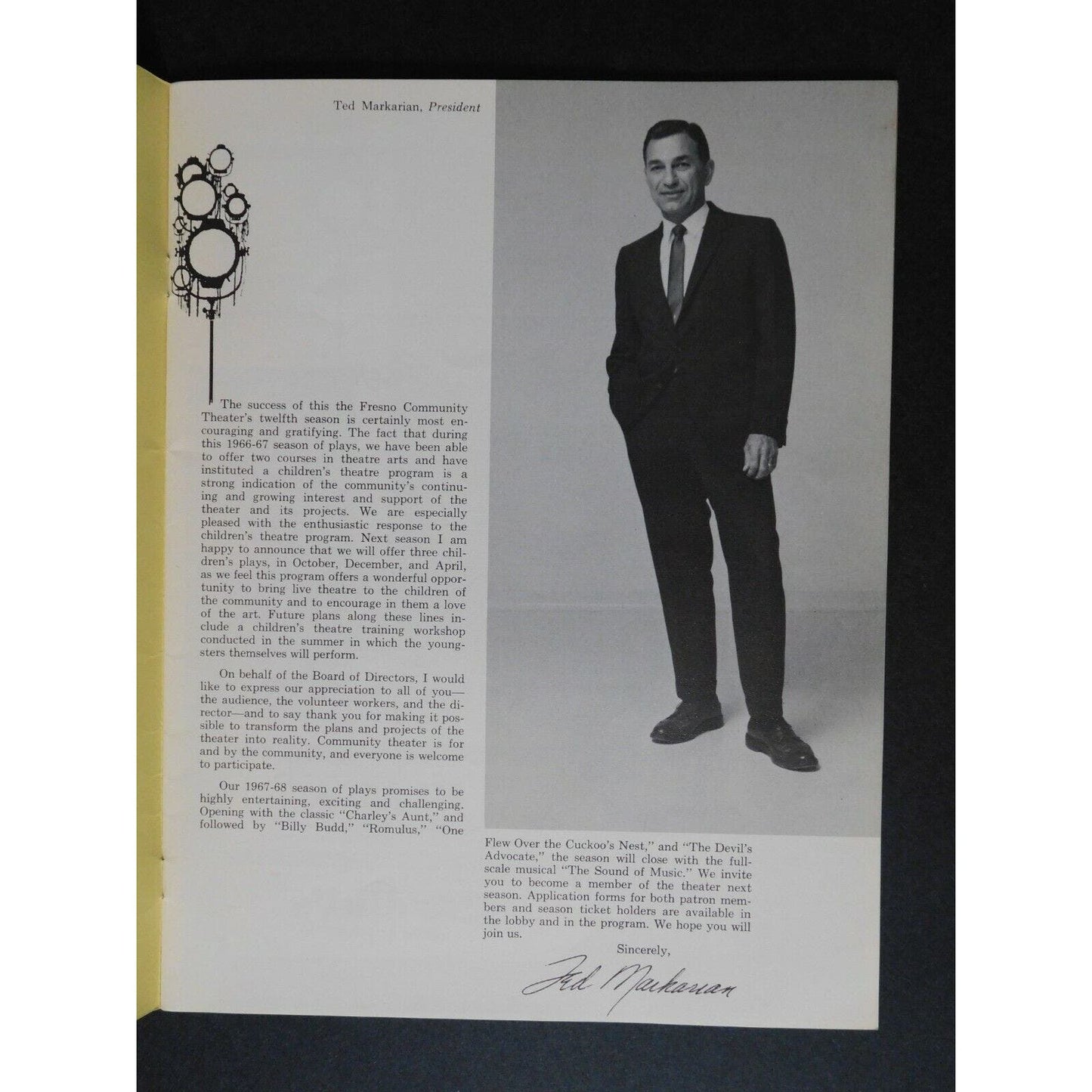 Fresno Community Theatre "The King and I" 32pgs. Program 1967