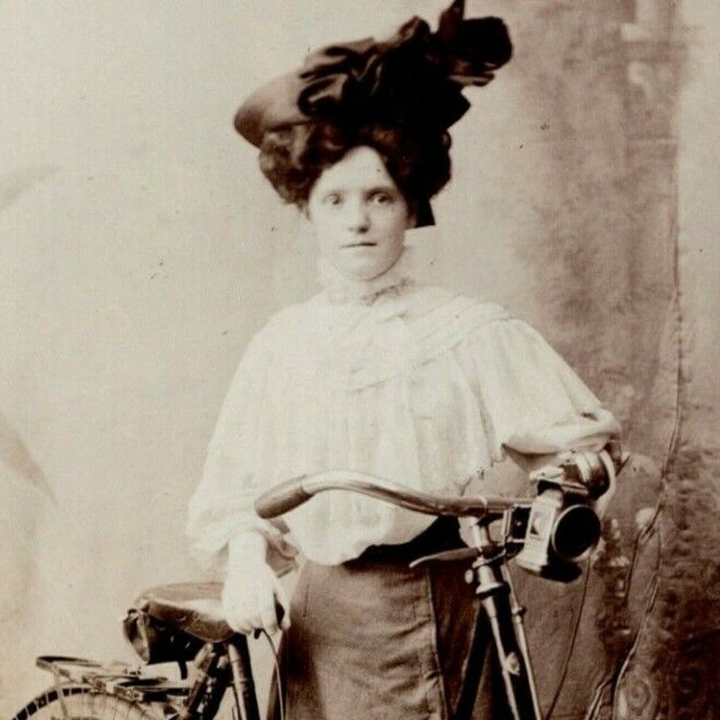 Vintage RPPC Postcard c1909 Woman Posing Indoor Studio w/ Bicycle