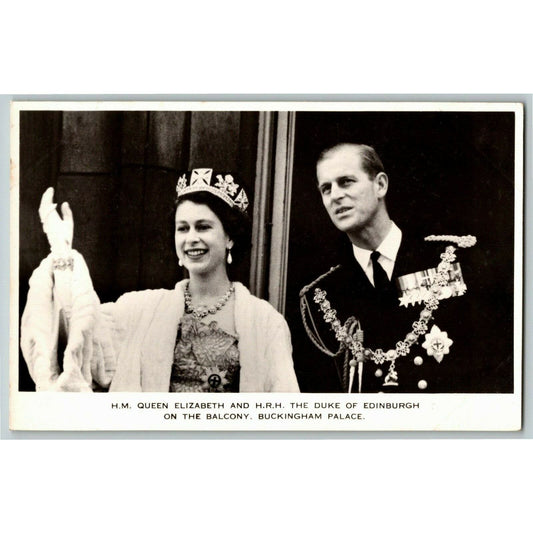 c1953 Queen Elizabeth w/ Duke of Edinburgh on Balcony - RPPC Postcard Unposted