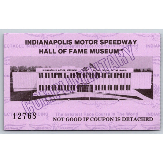 c1980's Indy 500 Hall of Fame Museum Comp Ticket Stub Card Indianapolis #12768