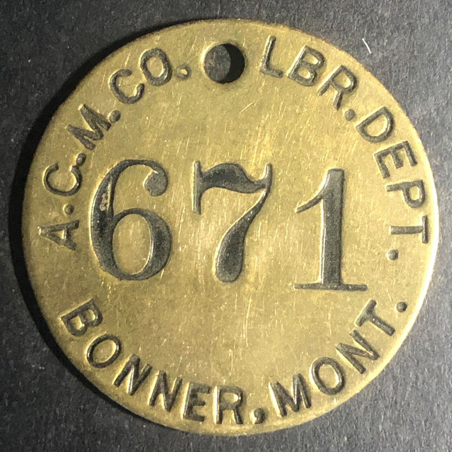Anaconda Copper Mining Co. Bonner, MONT MT Brass Tool Check Tag #671 Scarce