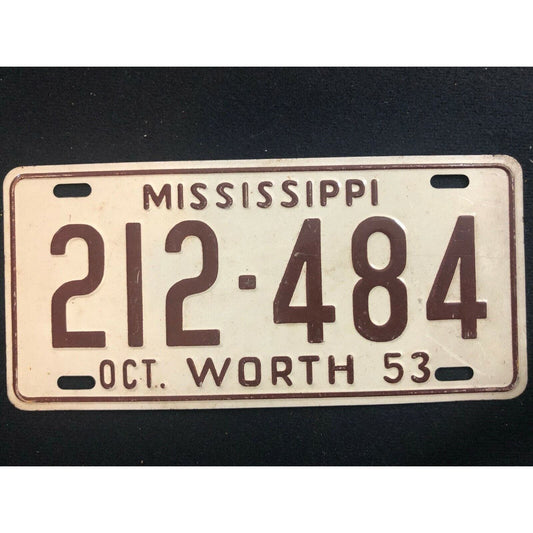 1953-54 General Mills Wheaties Tin Mini Bicycle License Plate - Mississippi