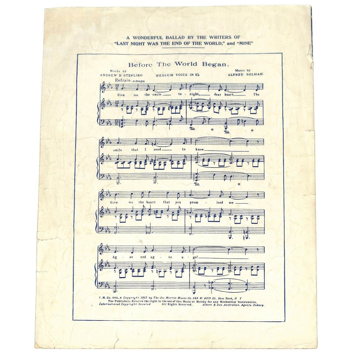 Vintage WWI Era 1917 Sheet Music "There's a Service Flag Flying at Our House"